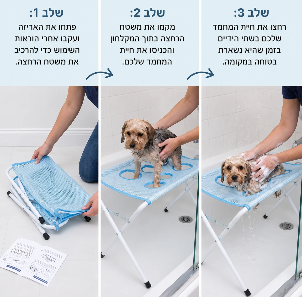 שלושה שלבים לשימוש במשטח הרחצה